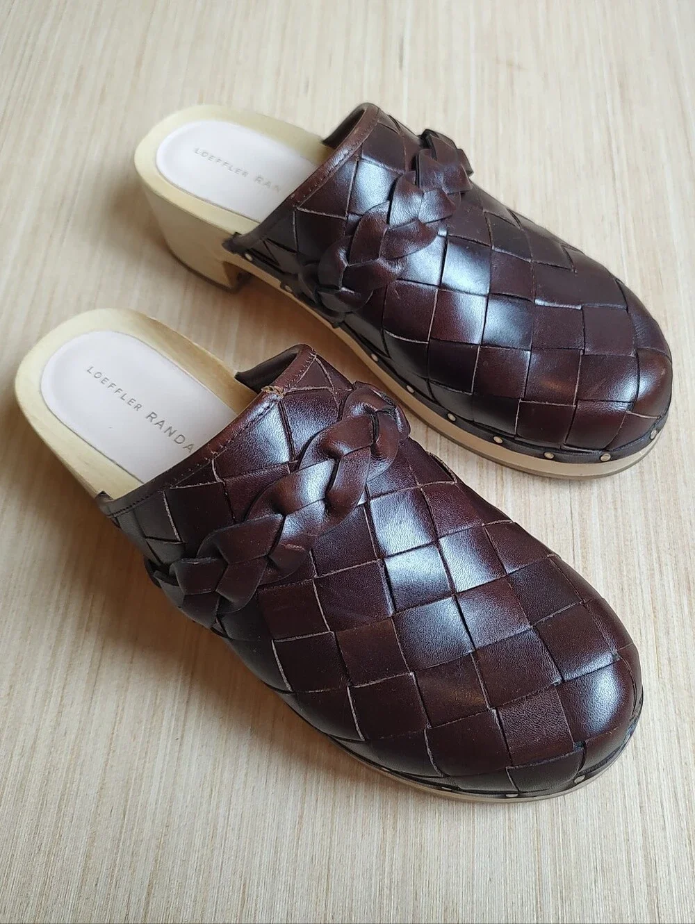 Loeffler Randall Polina Clogs Slides Mules Leather Weave Cherry Brown Sandals 8 - Picture 2 of 16